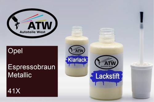 Opel, Espressobraun Metallic, 41X: 20ml Lackstift + 20ml Klarlack - Set, von ATW Autoteile West.